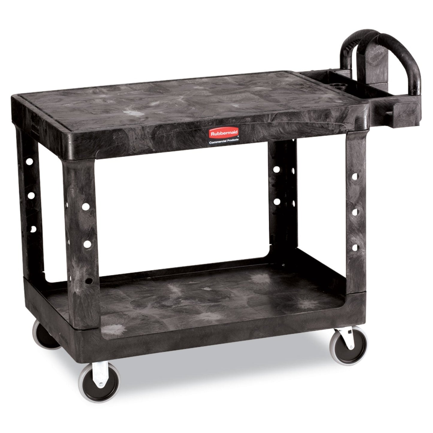 RCP452500BK Flat Shelf Utility Cart, Plastic, 2 Shelves, 500 lb Capacity, 25.25" x 44" x 38.13", Black RUBBERMAID COMMERCIAL PROD.