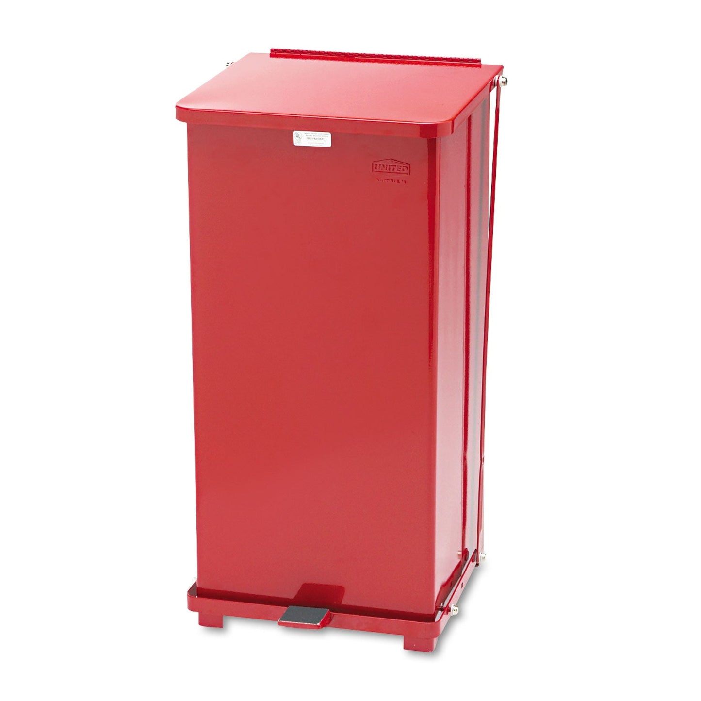 RCPST24EPLRD Defenders Heavy-Duty Steel Step Can, 13 gal, Steel, Red RUBBERMAID COMMERCIAL PROD.