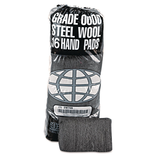 GMA117003 Industrial-Quality Steel Wool Hand Pad, #0 Fine, Steel Gray, 16/pack, 12 Packs/carton