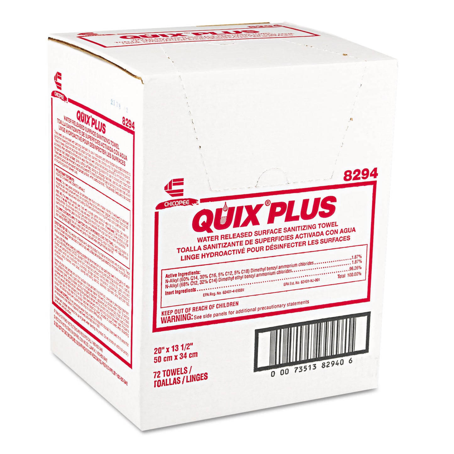 CHI8294 Quix Plus Cleaning and Sanitizing Towels, 13.5 x 20, Pink, 72/Carton Chix
