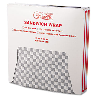 BGC057800 Grease-Resistant Paper Wraps and Liners, 12" x 12", Black Check, 1000/Box, 5 Boxes/Carton BAGCRAFT