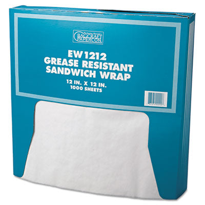 BGC057012 Grease-Resistant Paper Wraps And Liners, 12 X 12, White, 1,000/box, 5 Boxes/carton BAGCRAFT