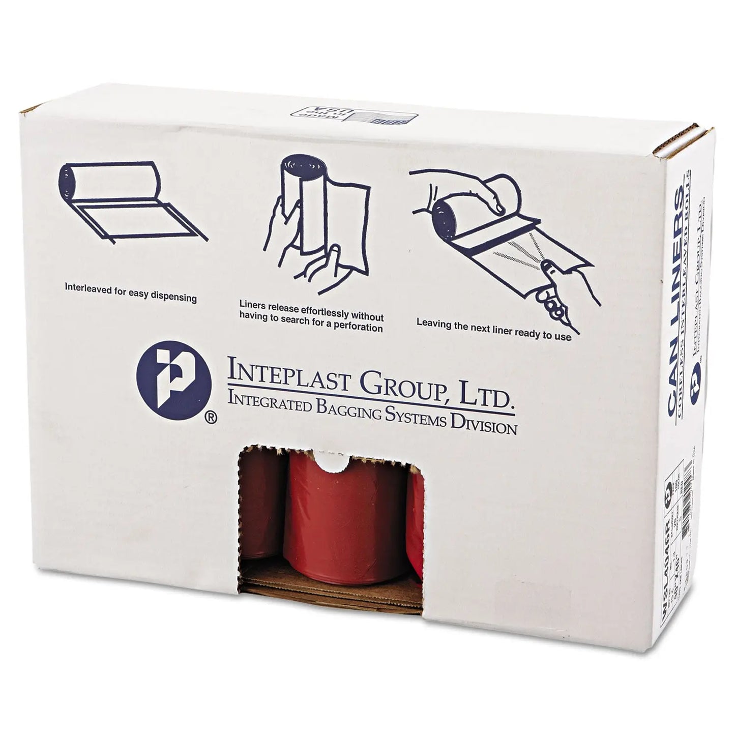 IBSSL4046R Low-Density Commercial Can Liners, Infectious Waste Biohazard, 45 Gal, 1.3 mil, 40" x 46", Red, Interleaved, 20/RL, 5 RL/CT Inteplast Group