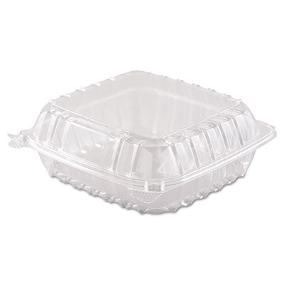 DCCC90PST1 ClearSeal Hinged-Lid Plastic Containers, 8.3 x 8.3 x 3, Clear, Plastic, 250/Carton DART