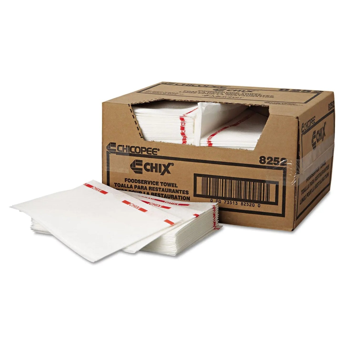 CHI8252 Food Service Towels, Cotton, 13 x 21, White/Red, 150/Carton Chix