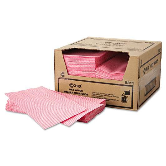 CHI8311 Wet Wipes, Stripe Design, 11.5 x 24, White/Pink, 200/Carton