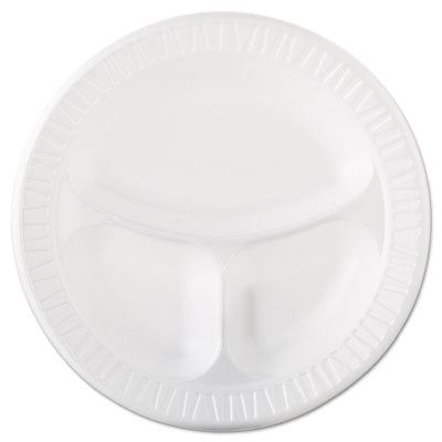 DCC10CPWQR Quiet Class Laminated Foam Dinnerware, 3-Compartment Plate, 10.25" dia, White, 125/Pack, 4 Packs/Carton