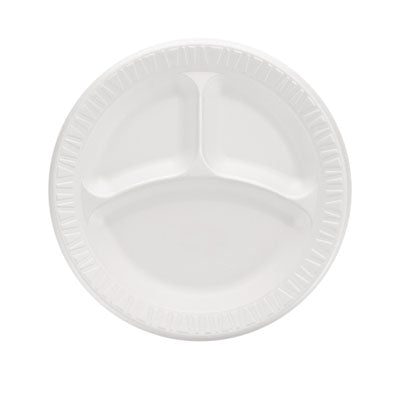 DCC9CPWQR Quiet Classic Laminated Foam Plates, 3-Compartment Plate, 9" dia, White, 125/Pack, 4 Packs/Carton DART