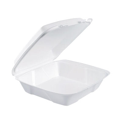 DCC90HT1R Foam Hinged Lid Containers, 9.01 X 9.4 X 3.1, White, 200/carton
