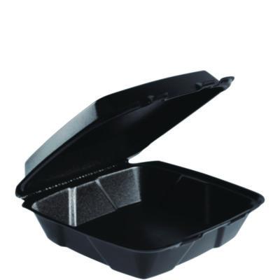 DCC90HTPFB1R Insulated Foam Hinged Lid Containers, 9.01 x 9.4 x 3.1, Black, 100/Bag, 2 Bags/Carton, 200 Containers/Carton DART