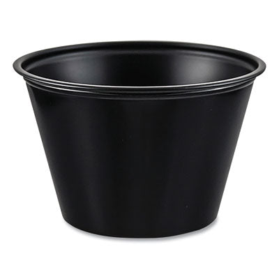 DCCP400BLK Polystyrene Portion Cups, 4 oz, Plastic, Black, 250/Bag, 10 Bags/Carton DART