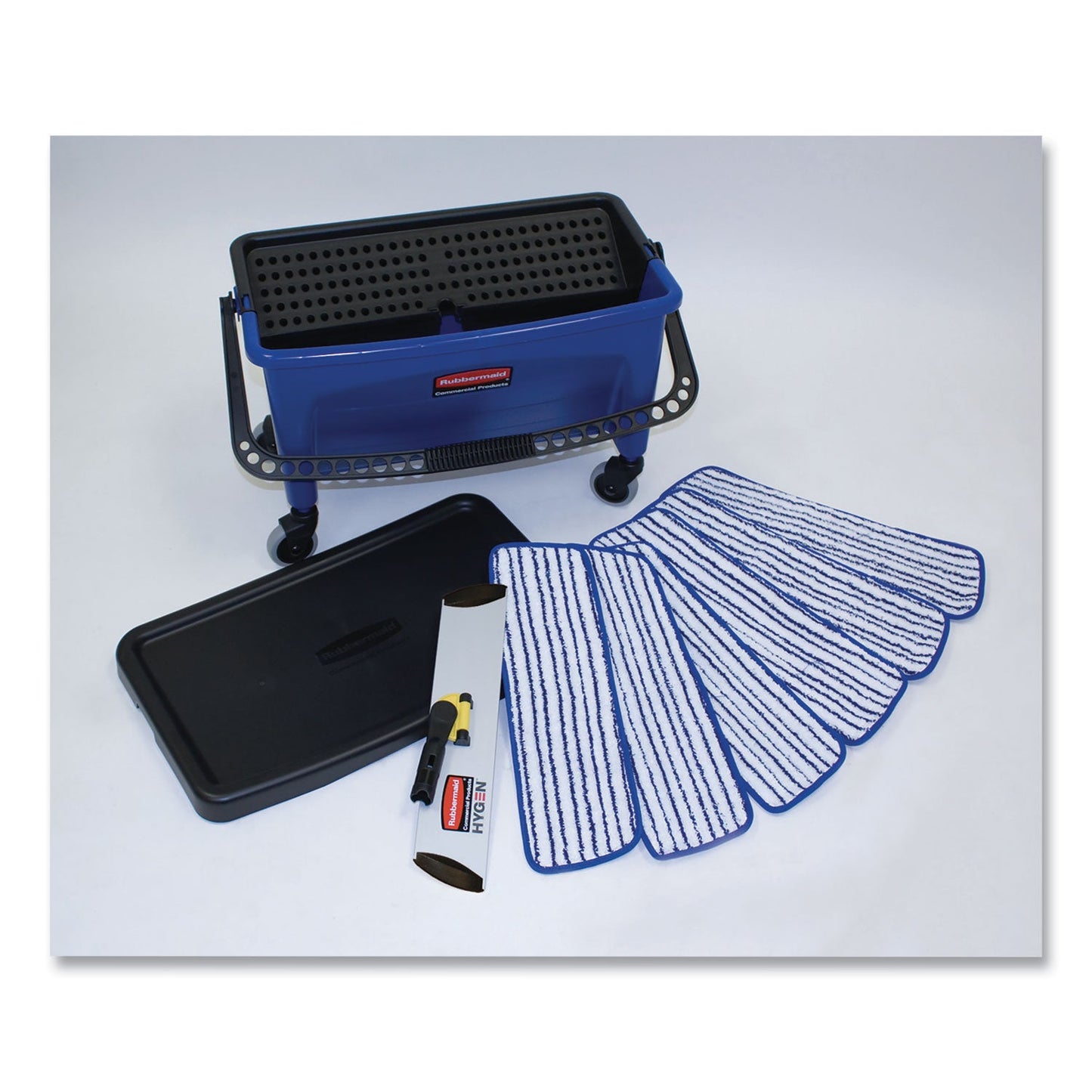 RCPQ050 Microfiber Floor Finishing System, 3 gal, Blue/black/white RUBBERMAID COMMERCIAL PROD.