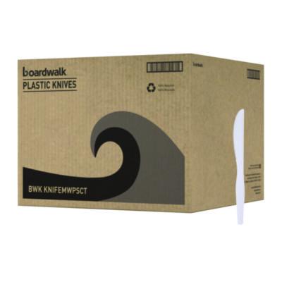 BWKKNIFEMWPSCT Mediumweight Polystyrene Cutlery, Knife, Plastic, White, 100/Box, 10 Boxes/Carton BOARDWALK