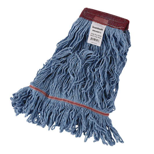 BWKLM30311L Cotton Mop Heads, Cotton/Synthetic, Large, Looped End, Wideband, Blue, 12/Carton