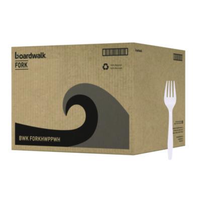 BWKFORKHWPPWH Heavyweight Polypropylene Cutlery, Fork, Plastic, White, 1,000/Carton BOARDWALK
