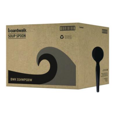 BWKSSHWPSBIW Heavyweight Wrapped Polystyrene Cutlery, Soup Spoon, Plastic, Black, 1,000/Carton BOARDWALK