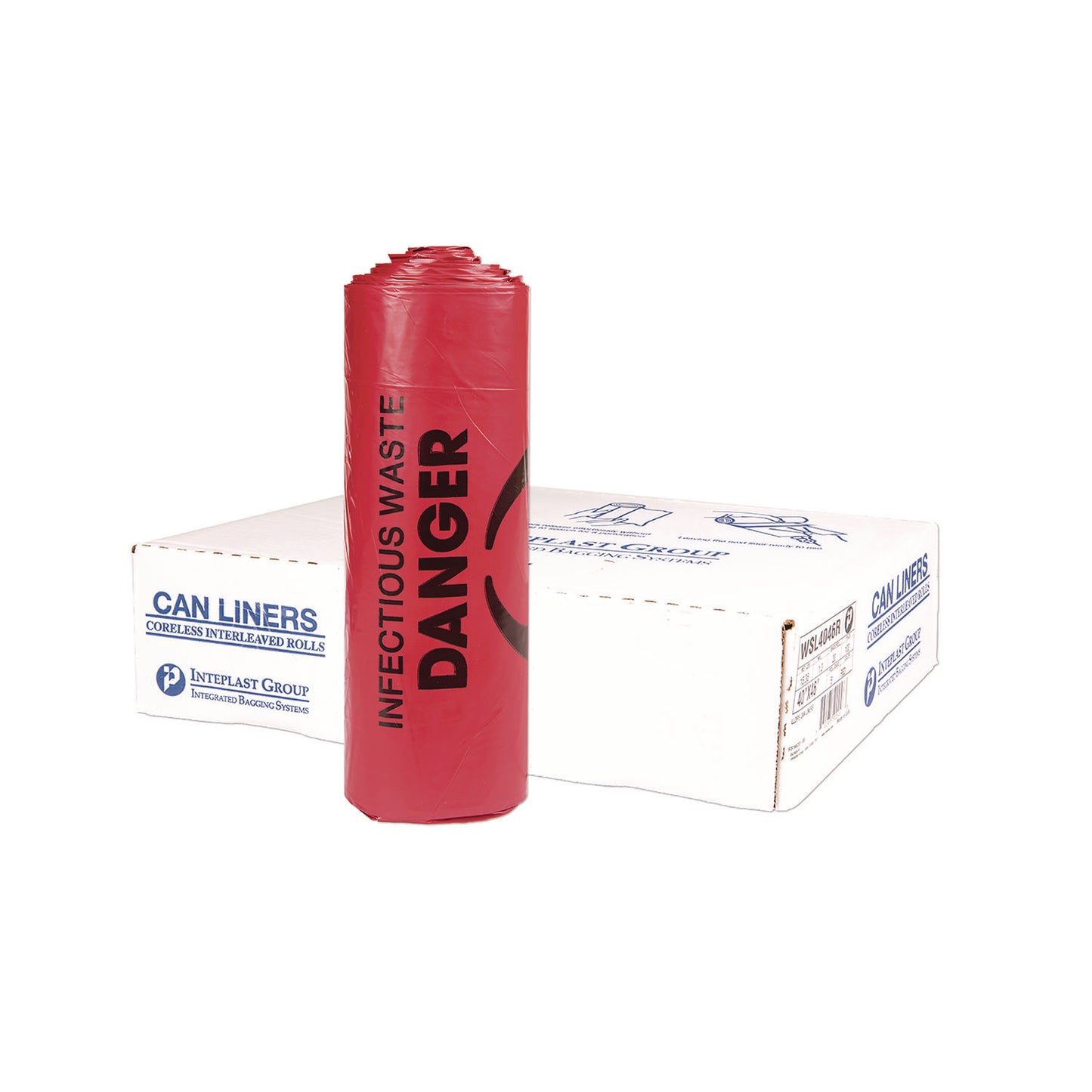 IBSSL3339R Institutional Low-Density Can Liners, Infectious Waste Biohazard, 33 gal, 1.3 mil, 33 x 39, Red, Interleaved, 25/RL, 6 RL/CT