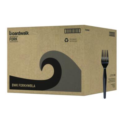 BWKFORKHWBLA Heavyweight Polystyrene Cutlery, Fork, Plastic, Black, 1,000/Carton BOARDWALK