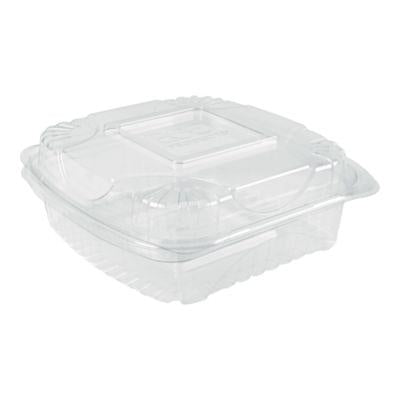 ECOEPLC81 Renewable and Compostable Clear Clamshell Hinged Food Containers, 8 x 8 x 3, Plastic, 80/Pack, 2 Packs/Carton