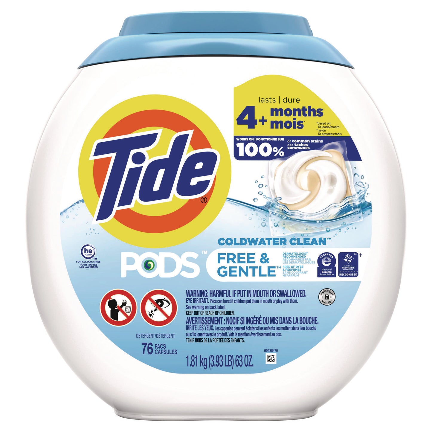 PGC09488EA PODS Laundry Detergent, HE Compatible, Free and Gentle, 56 oz Tub, 76 Pacs/Tub Tide