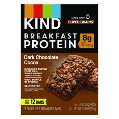 KNDPHW41936 Breakfast Protein Bars, Dark Chocolate Cocoa, 1.76 oz Two-Bar Packs, 6/Box KIND LLC
