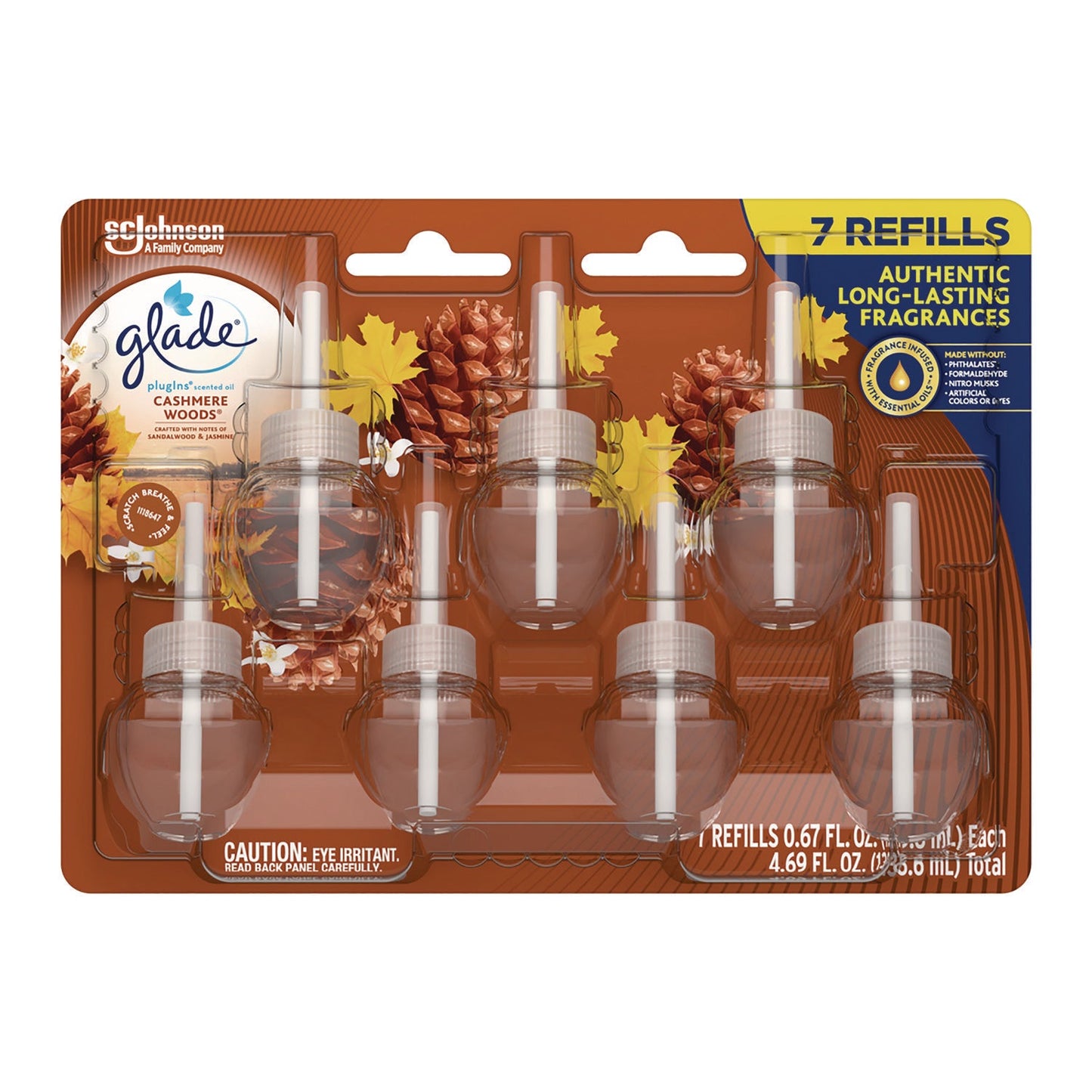 SJN350769 Plugins Scented Oil Refill, Cashmere Woods, 0.67 oz, 7/Pack Glade