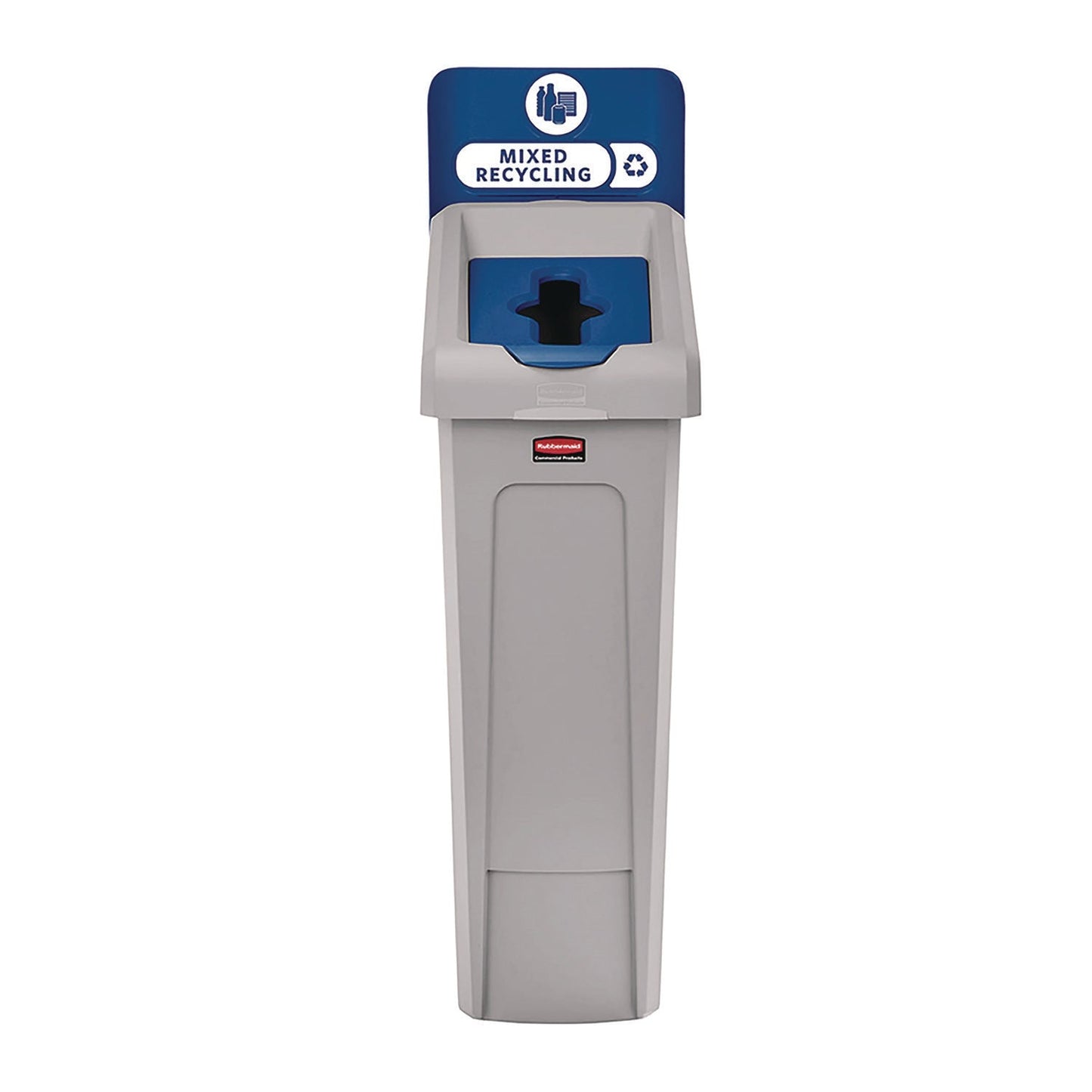 RCP2185055 Slim Jim Recycling Station Kit, 1-Stream Mixed Recycling, 23 gal, Plastic, Gray/Blue RUBBERMAID COMMERCIAL PROD.