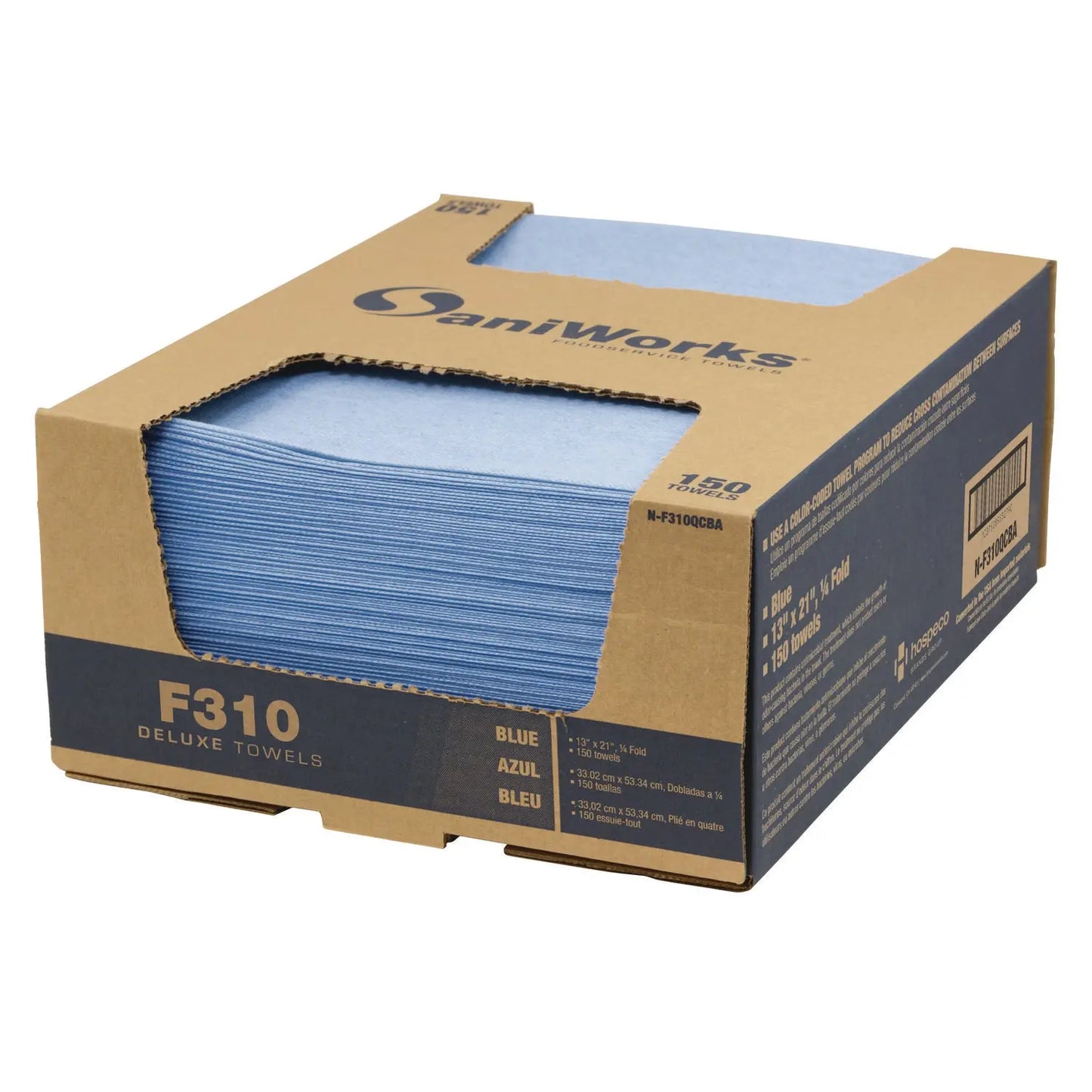 HOSNF310QCBA Deluxe Foodservice Wiper, 1-Ply, 13 x 21, Blue, 150/Carton SaniWorks