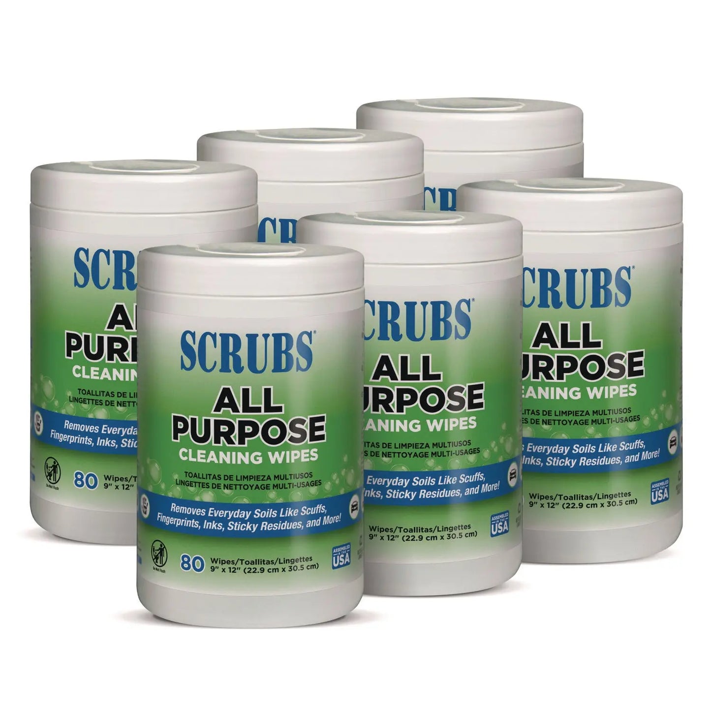 ITW96580 All Purpose Cleaning Wipes, 9 x 12, Citrus Scent, White, 80 Wipes/Canister, 6 Canisters/Carton SCRUBS