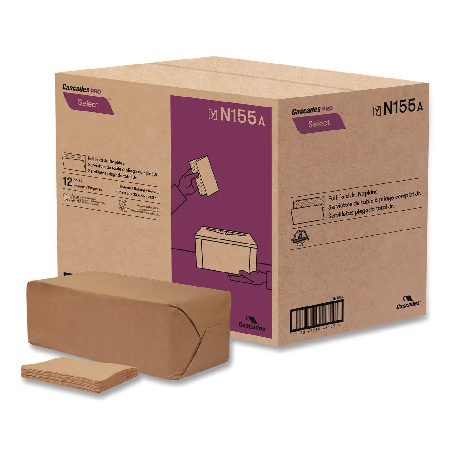 CSDN155 Select Full Fold II Napkins, 1-Ply, 12 x 8.5, White, 800/Pack, 12 Packs/Carton Cascades PRO