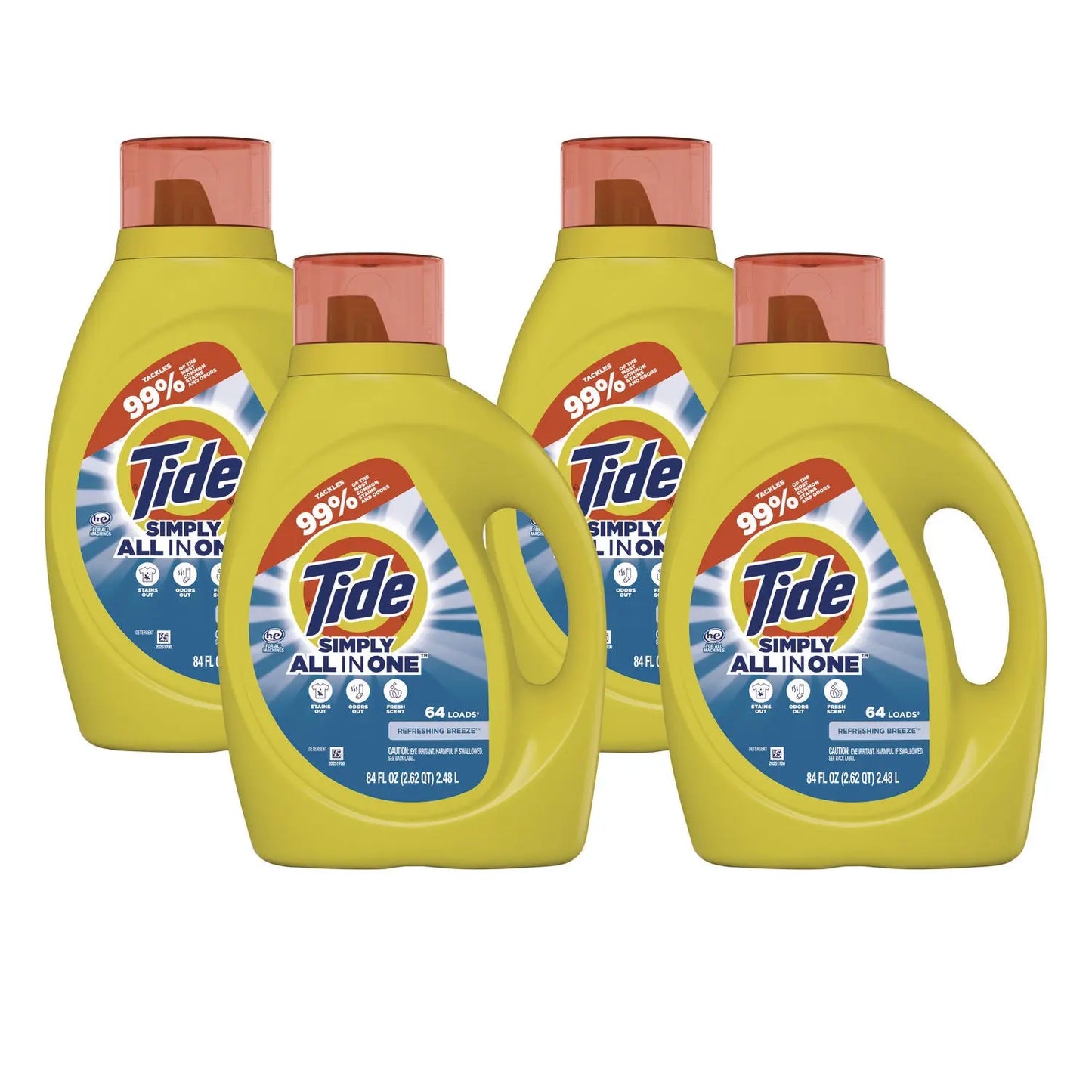 PGC13143 Simply Clean and Fresh Laundry Detergent, HE Compatible, Refreshing Breeze, 64 Loads, 84 oz Bottle, 4/Carton Tide