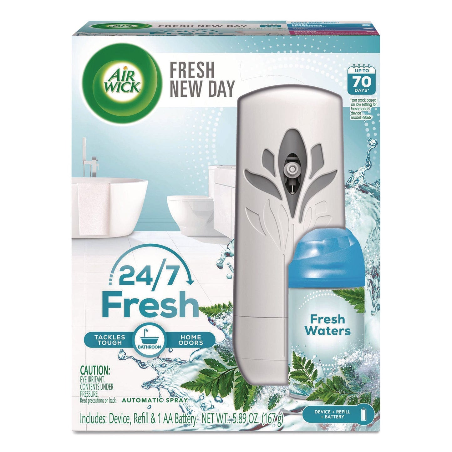 RAC88413KT Freshmatic Life Scents Starter Kit, 5.89 oz Fresh Waters Refill/AA Battery Air Wick