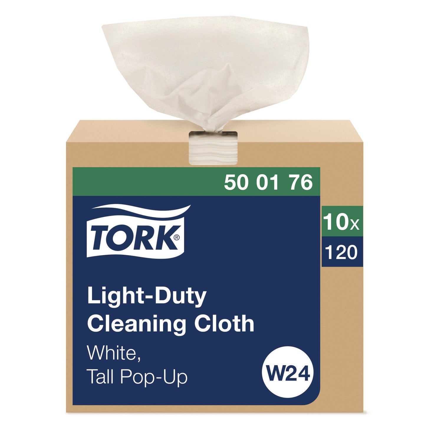TRK500176 Light Duty Cleaning Cloth Pop Up Box, 1-Ply, 8.3 x 16.1, White, 120 Cloths/Pack, 10 Packs/Carton Tork
