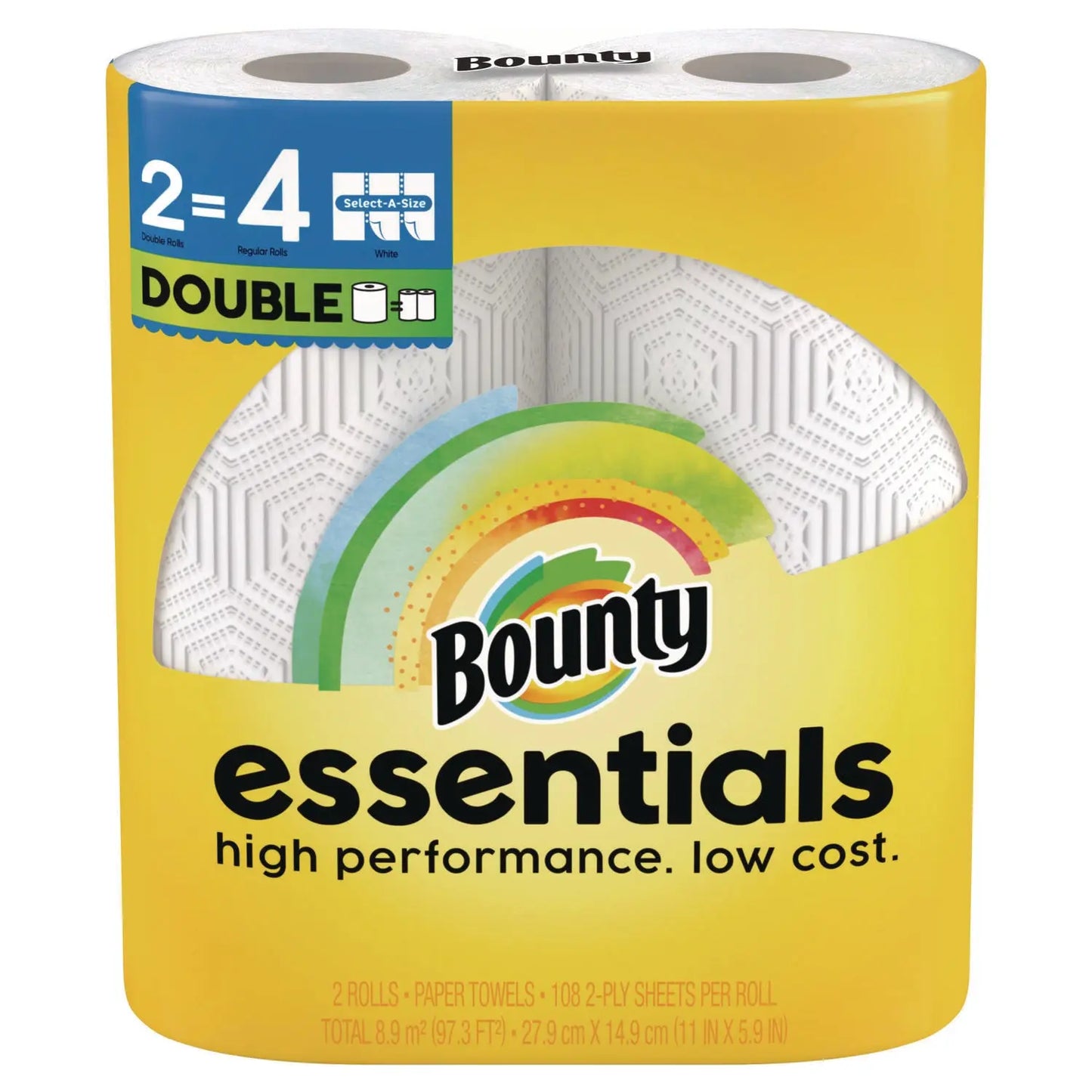 PGC14019 Essentials Select-A-Size Kitchen Roll Paper Towels, 2-Ply, White, 108 Sheets/Roll, 2/Pack, 8 Packs/Carton Bounty