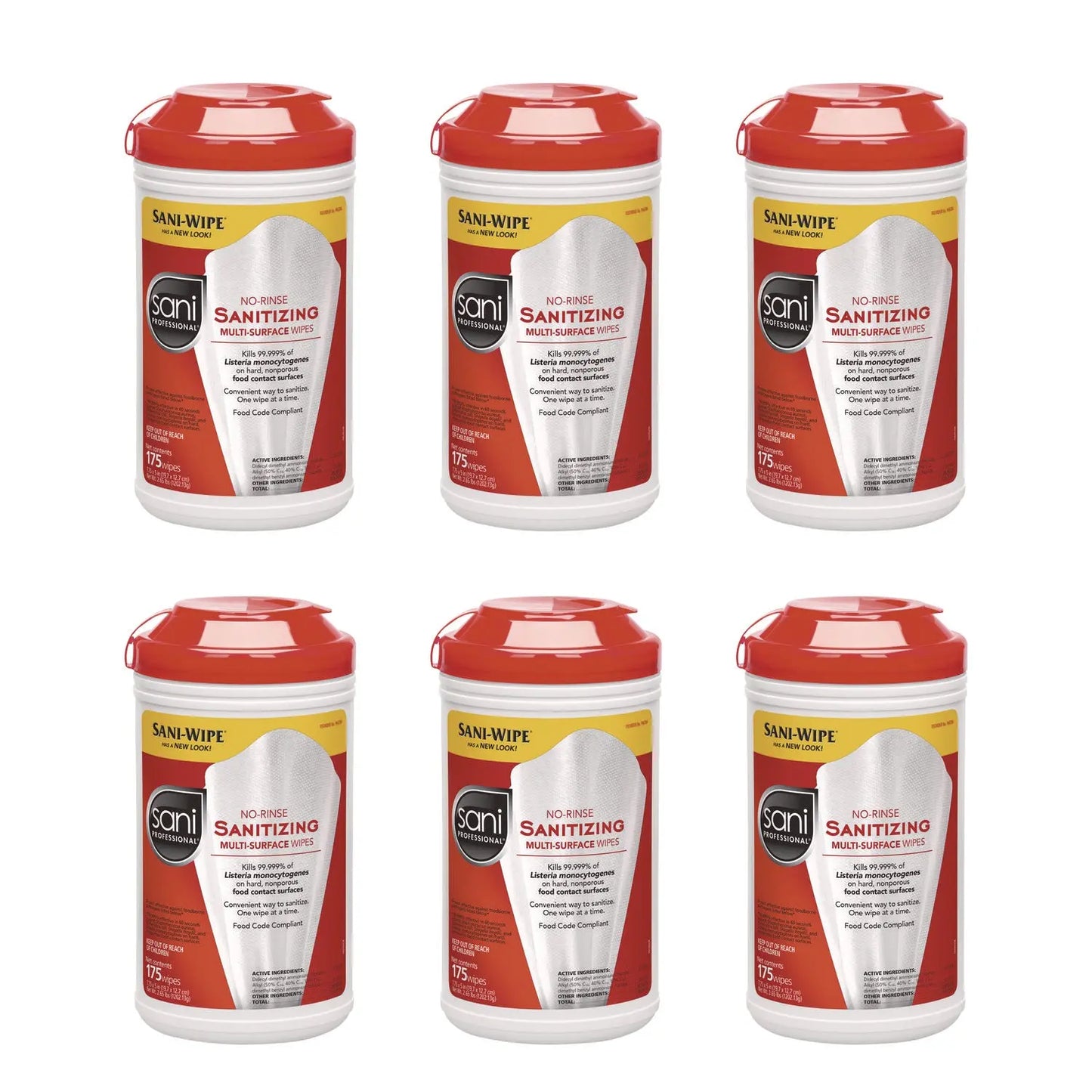 NICP66784 No-Rinse Sanitizing Multi-Surface Wipes, Unscented, White, 175/Container, 6/Carton Sani Professional