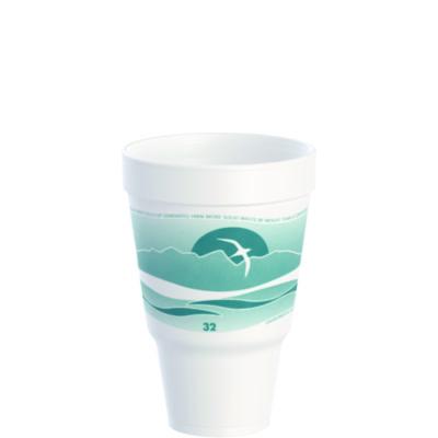 DCC32AJ32H J Cup Insulated Foam Pedestal Cups, 32 oz, White/Teal, 25/Sleeve, 20 Sleeves/Carton DART