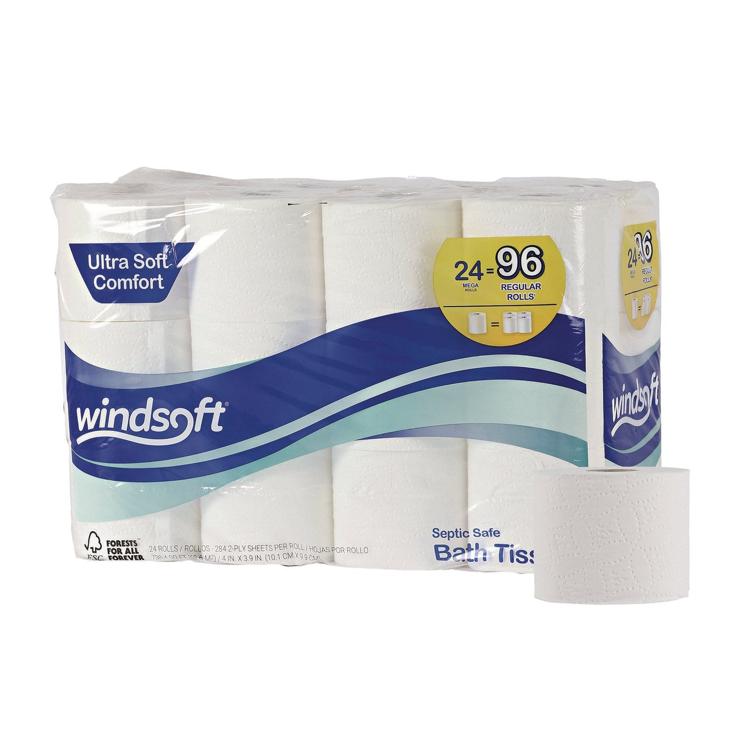 WIN24244 Premium Bath Tissue, Septic Safe, 2-Ply, White, 284 Sheets/Roll, 24 Rolls/Carton Windsoft