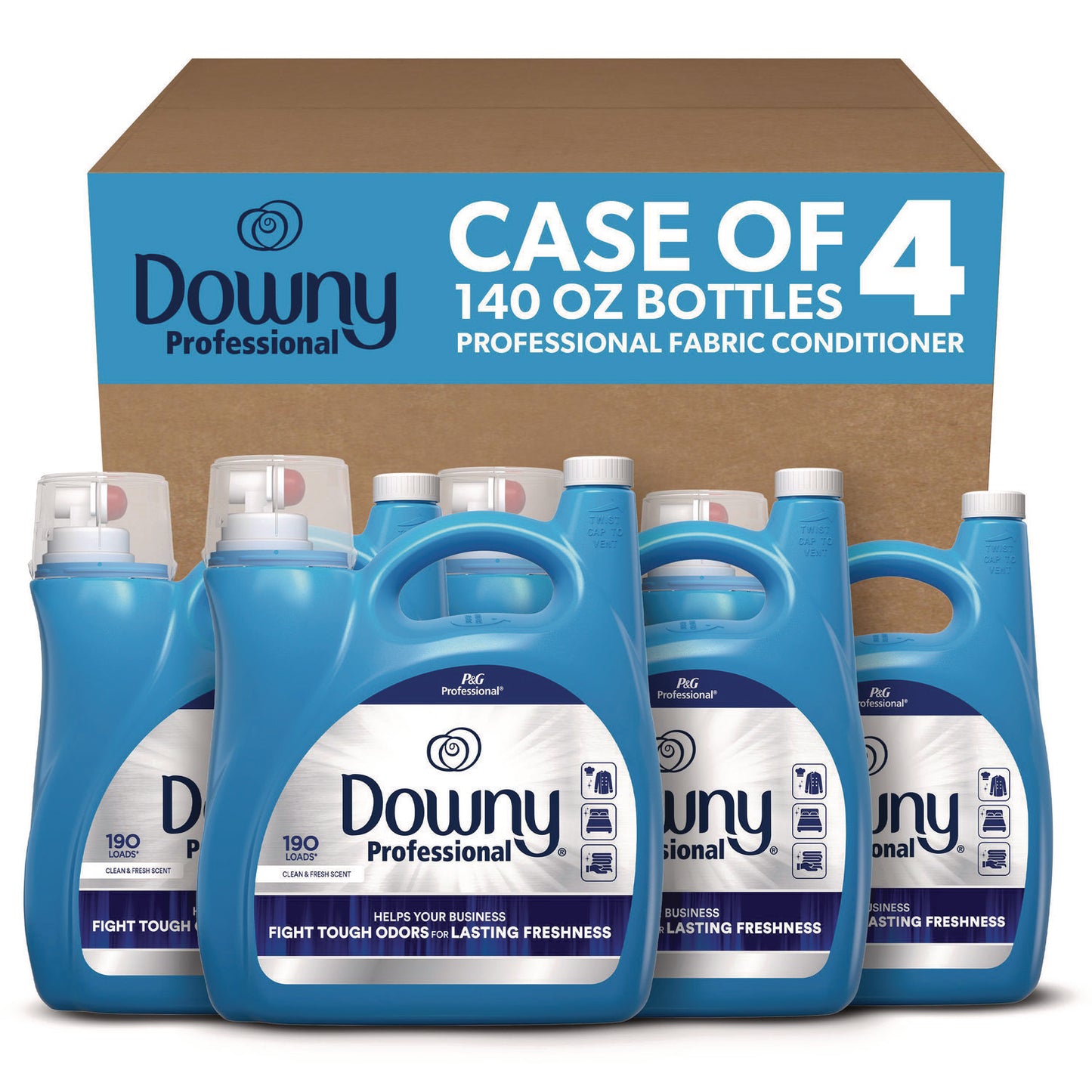 PGC14121 Commercial Liquid Fabric Softener, Clean and Fresh Scent, 140 oz Pour Bottle, 4/Carton Downy Professional