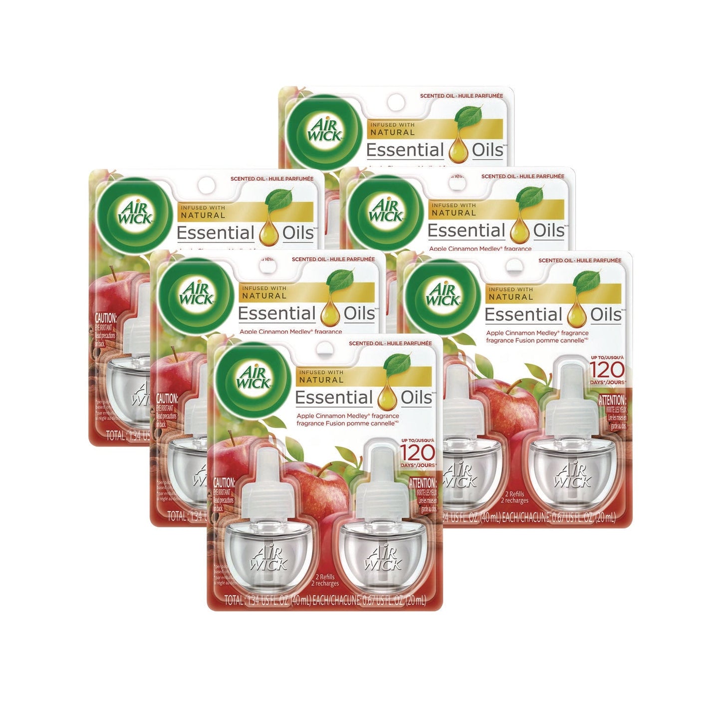 RAC80420CT Scented Oil Refill, 0.67 Oz, Apple Cinnamon Medley, 2/pack, 6 Packs/carton Air Wick