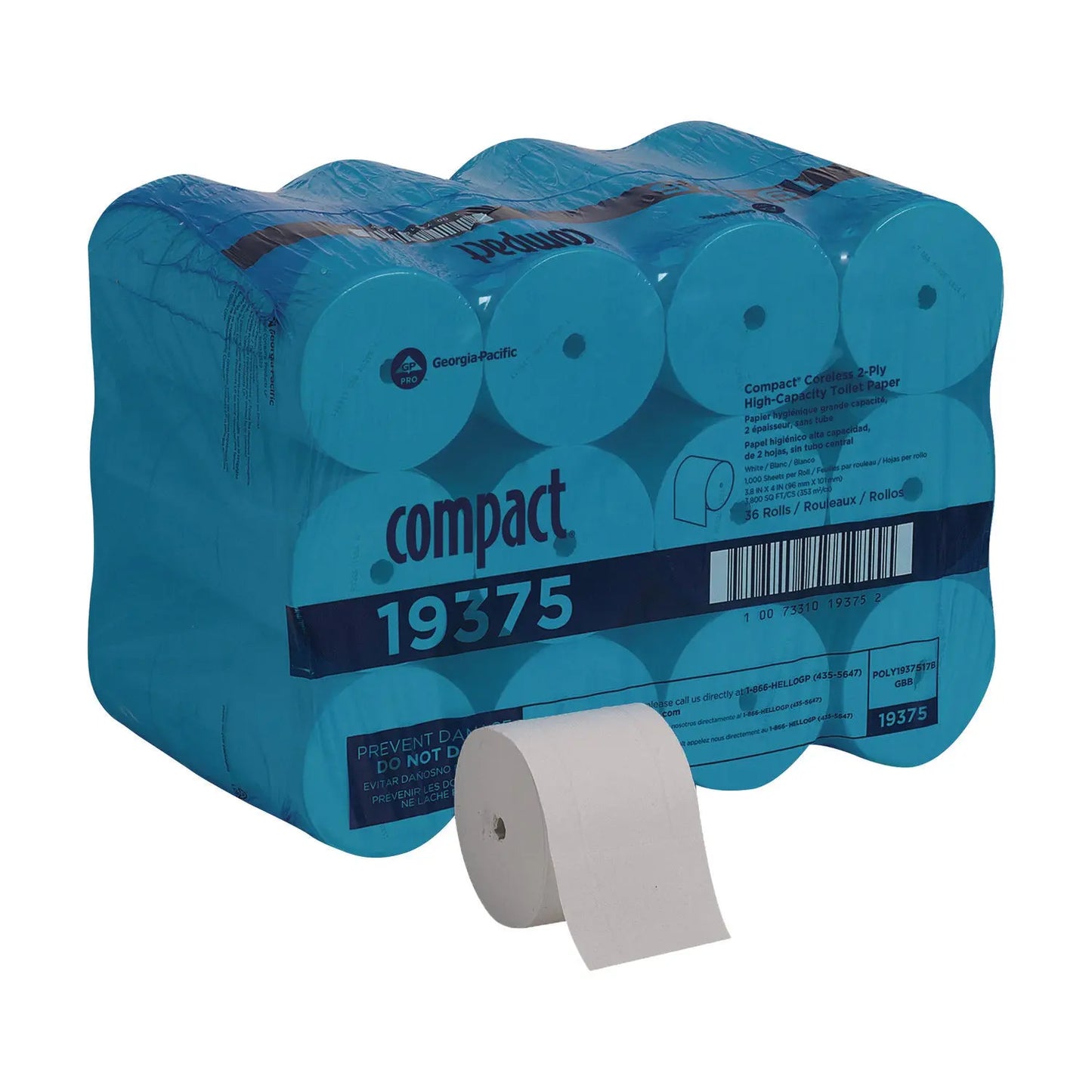 GPC19375 Compact Coreless Bath Tissue, Septic Safe, 2-Ply, White, 1,000 Sheets/Roll, 36 Rolls/Carton Georgia Pacific Professional