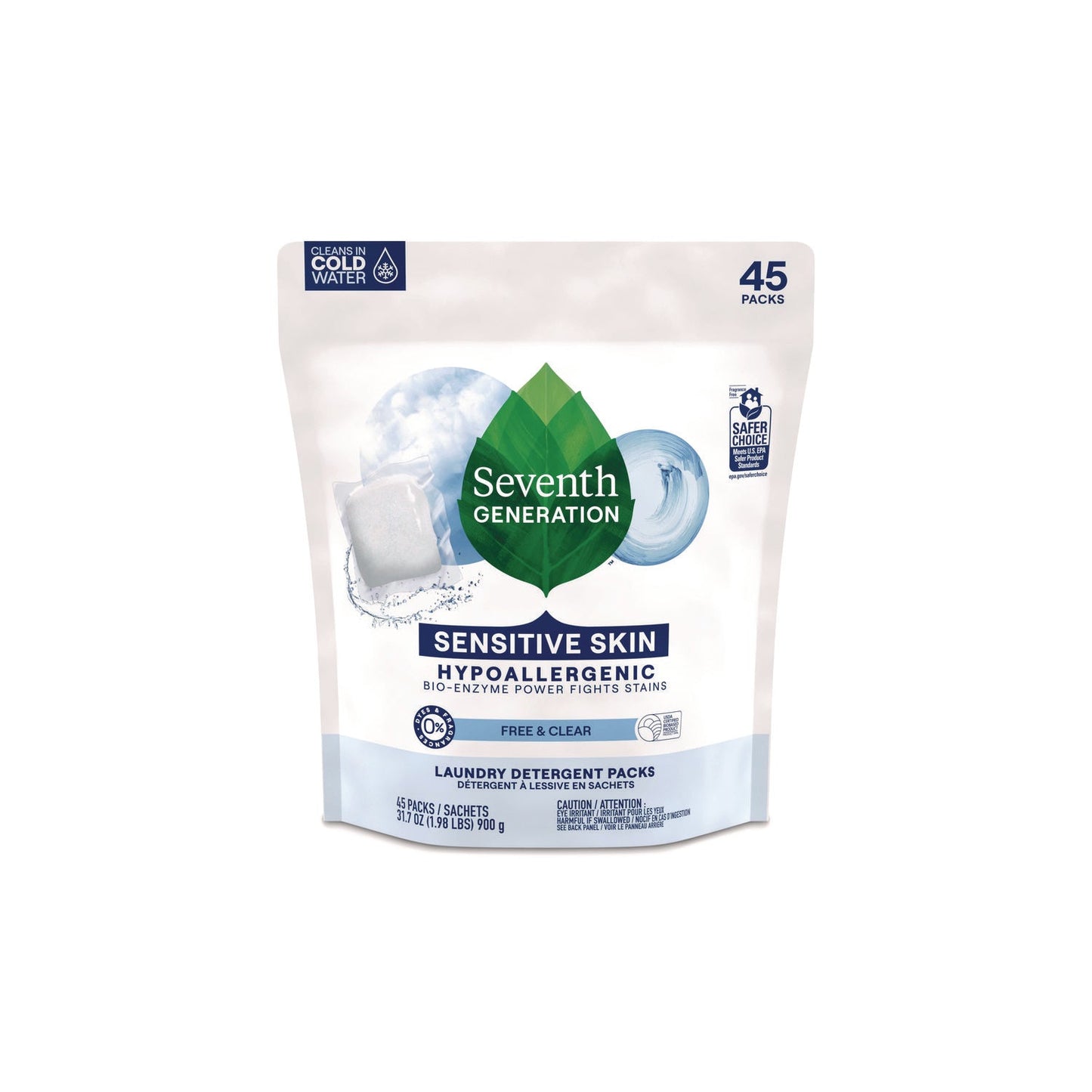 SEV22977CT Natural Laundry Detergent Packs, Powder, Unscented, 45 Packets/pack, 8/carton Seventh Generation