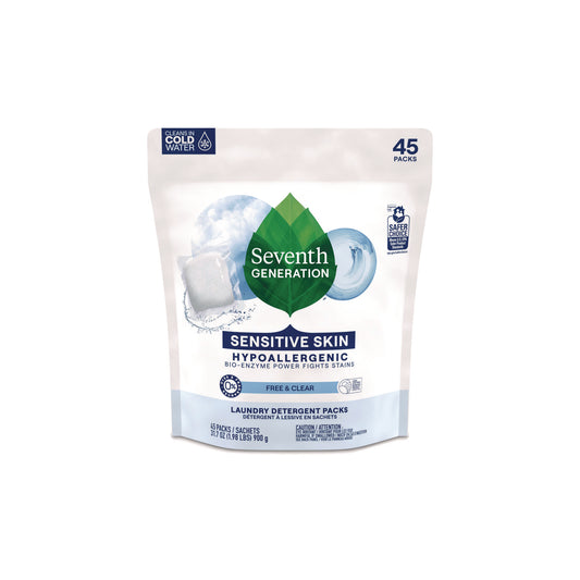 SEV22977CT Natural Laundry Detergent Packs, Powder, Unscented, 45 Packets/pack, 8/carton