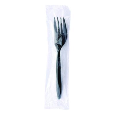 BWKFORKBLPPIW Mediumweight Wrapped Polypropylene Cutlery, Fork, Plastic, Black, 1,000/Carton