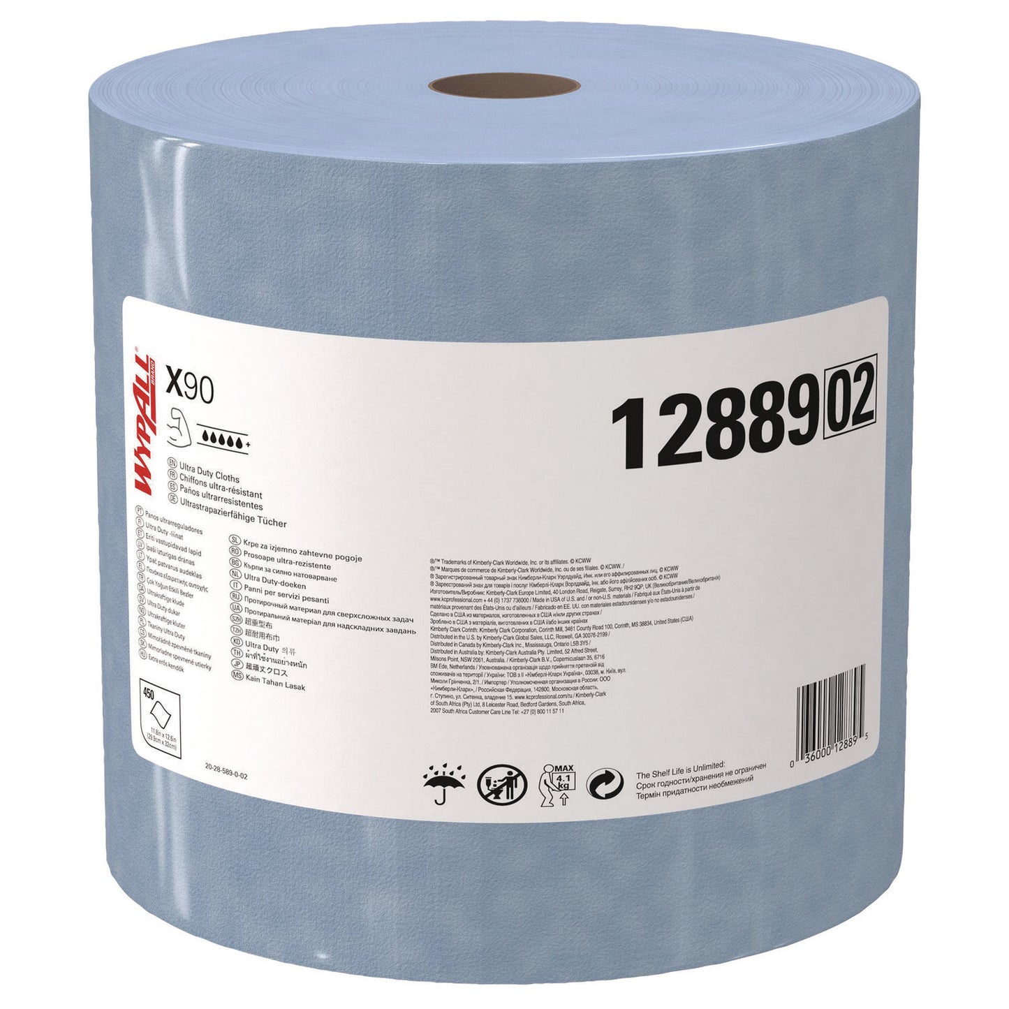 KCC12889 X90 Cloths, Jumbo Roll, 2-Ply, 12.4 x 12.2, Blue Denim, 450/Roll WypAll