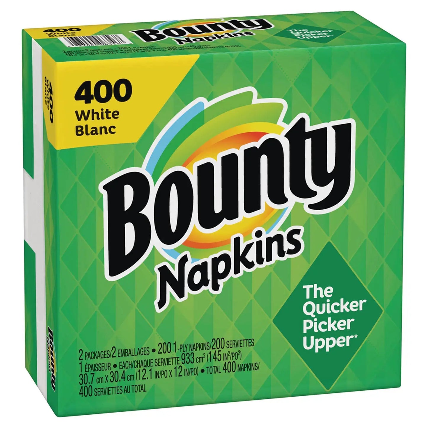 PGC19096 Quilted Napkins, 1-Ply, 12.1 x 12, White, 400/Pack, 4 Packs/Carton Bounty