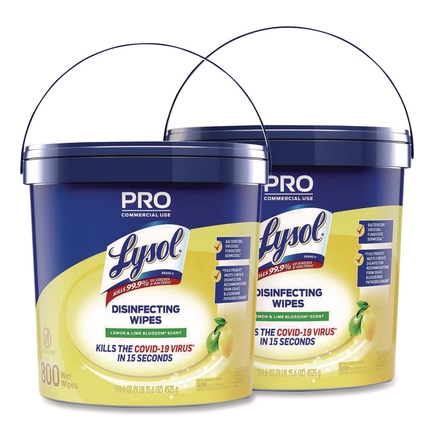 RAC99856CT Professional Disinfecting Wipe Bucket, 1-Ply, 6 x 8, Lemon and Lime Blossom, White, 800 Wipes/Bucket, 2 Buckets/Carton LYSOL Brand