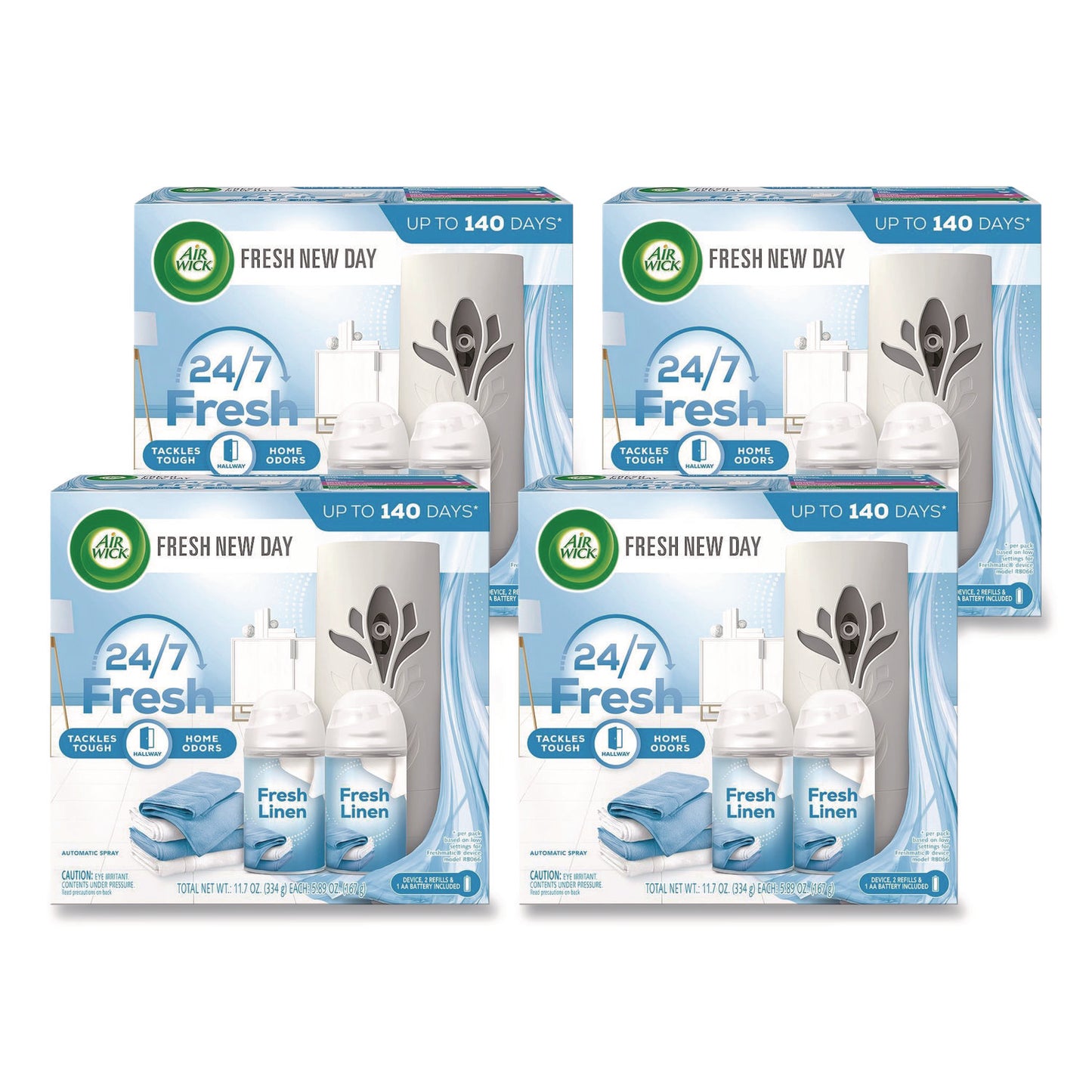 RAC01918CT Freshmatic Ultra Automatic Starter Kit, Gadget/(2) 5.89 oz Fresh Linen Refills/AA Battery, 4 Kits/Carton