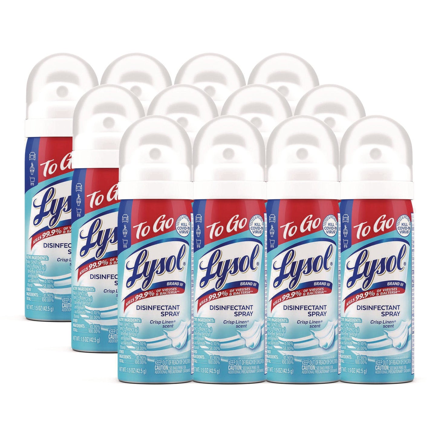 RAC99923CT Disinfectant Spray To Go, Crisp Linen Scent, 1.5 oz Aerosol Spray, 12/Carton LYSOL Brand