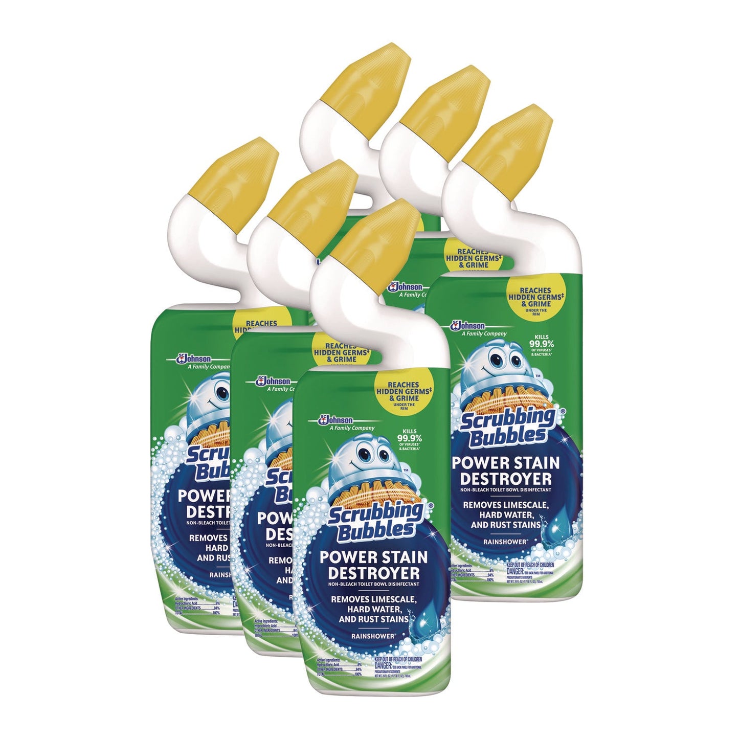 SJN309110 Power Stain Destroyer Toilet Bowl Disinfectant, Rainshower Scent, 24 oz Bottle, 6/Carton Scrubbing Bubbles