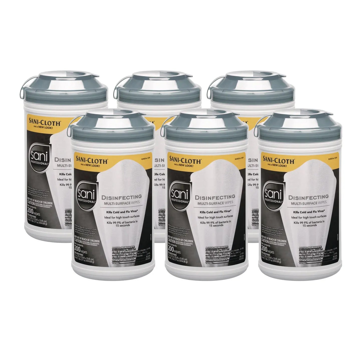 NICP22884CT Disinfecting Multi-Surface Wipes, 7.5 x 5.38, White, 200/Canister, 6 Canisters/Carton Sani Professional
